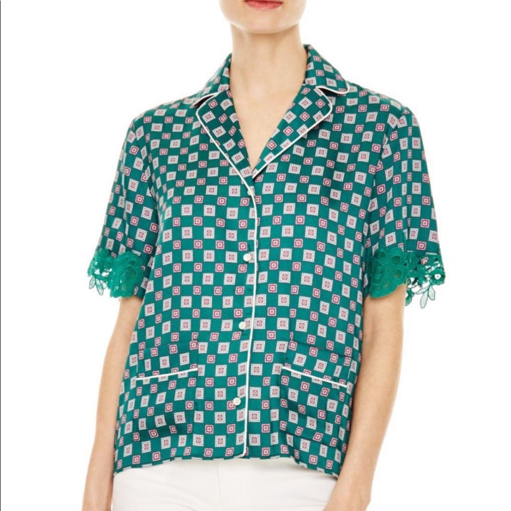NWOT Sandro Hena Printed Pajama-Style Top